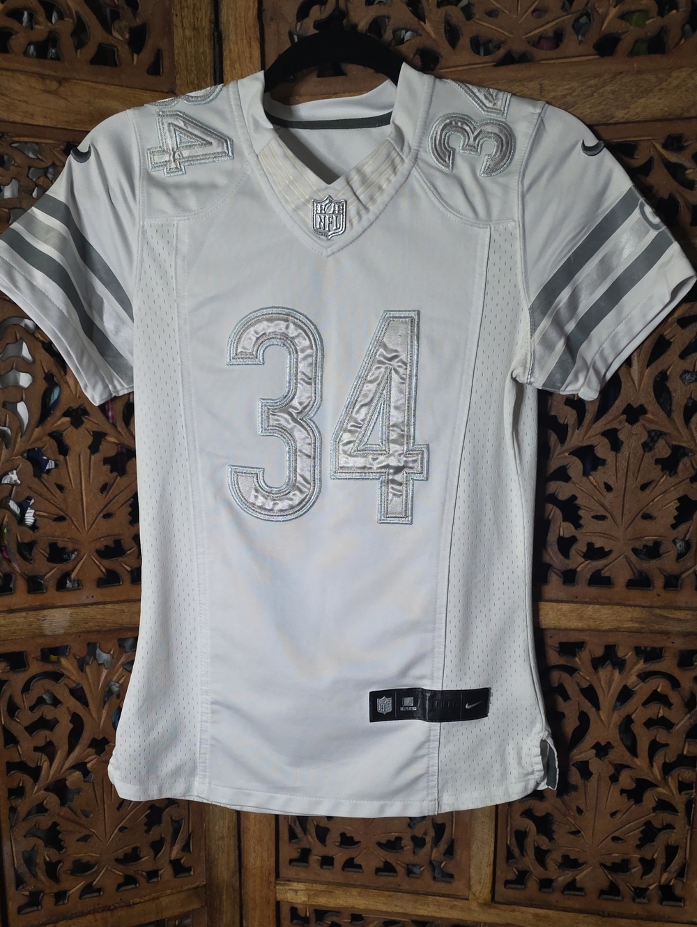 Nike Women's White and Silver #34 Football Jersey